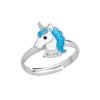 Kids Collectie WeLoveSilver | Zilveren Ring, Eenhoornhoofd Met Blauwe Glittermanen