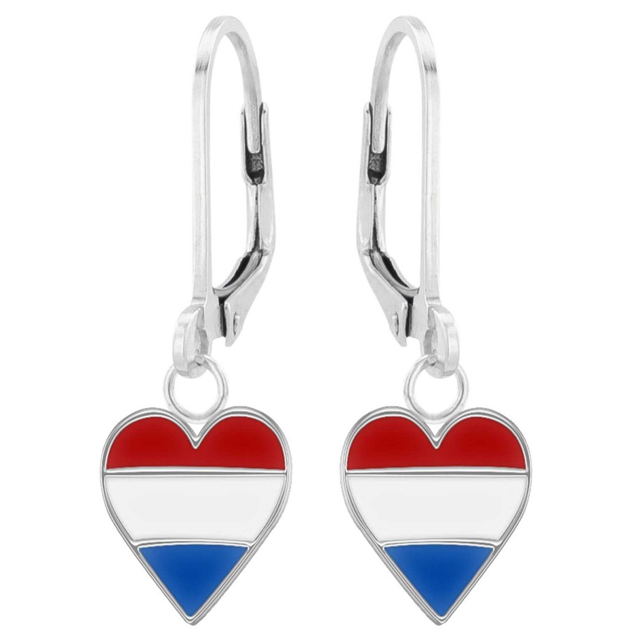 Kids Collectie WeLoveSilver | Zilveren Oorhangers, Hart Met Nederlandse Vlag