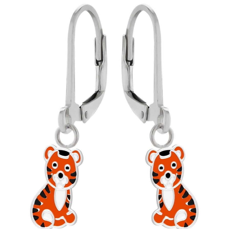 Kids Collectie WeLoveSilver | Zilveren Oorhangers, Oranje Tijger