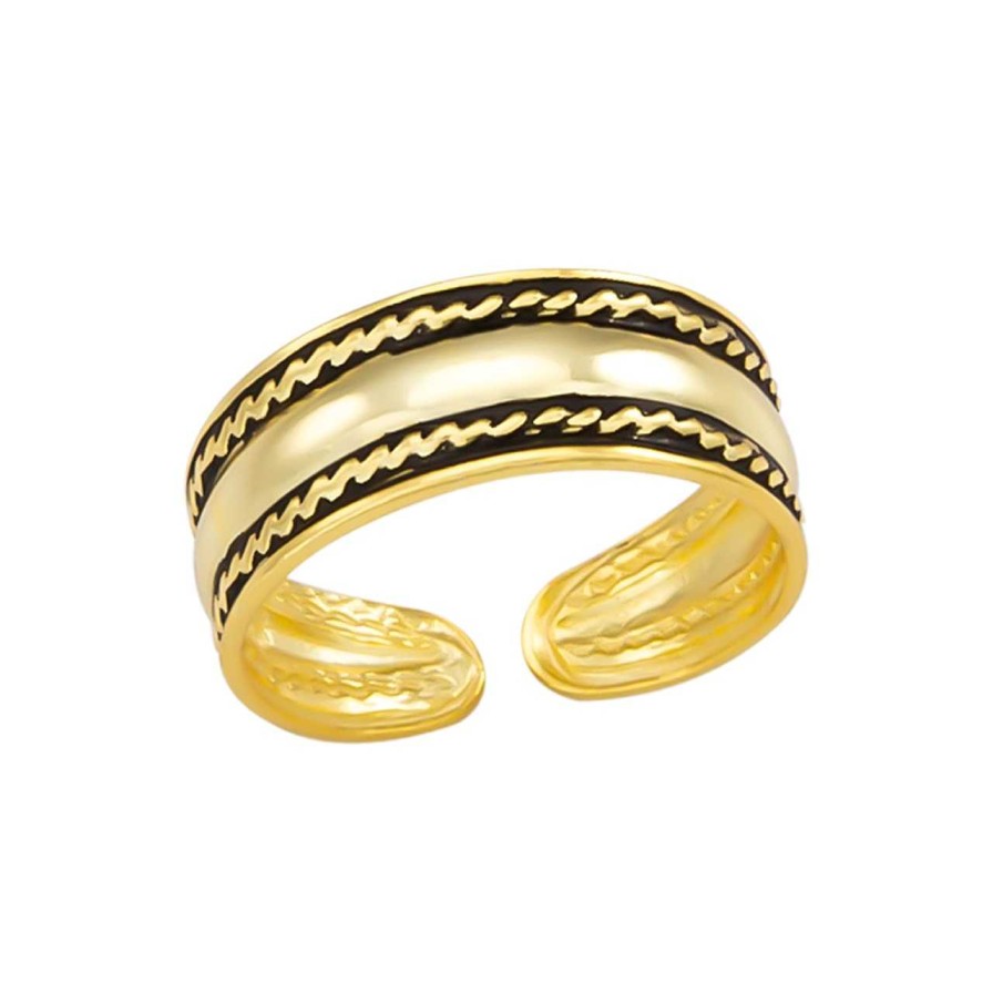 Ringen WeLoveSilver | Gold Plated Teenring, Brede Band Met Geoxideerde Details