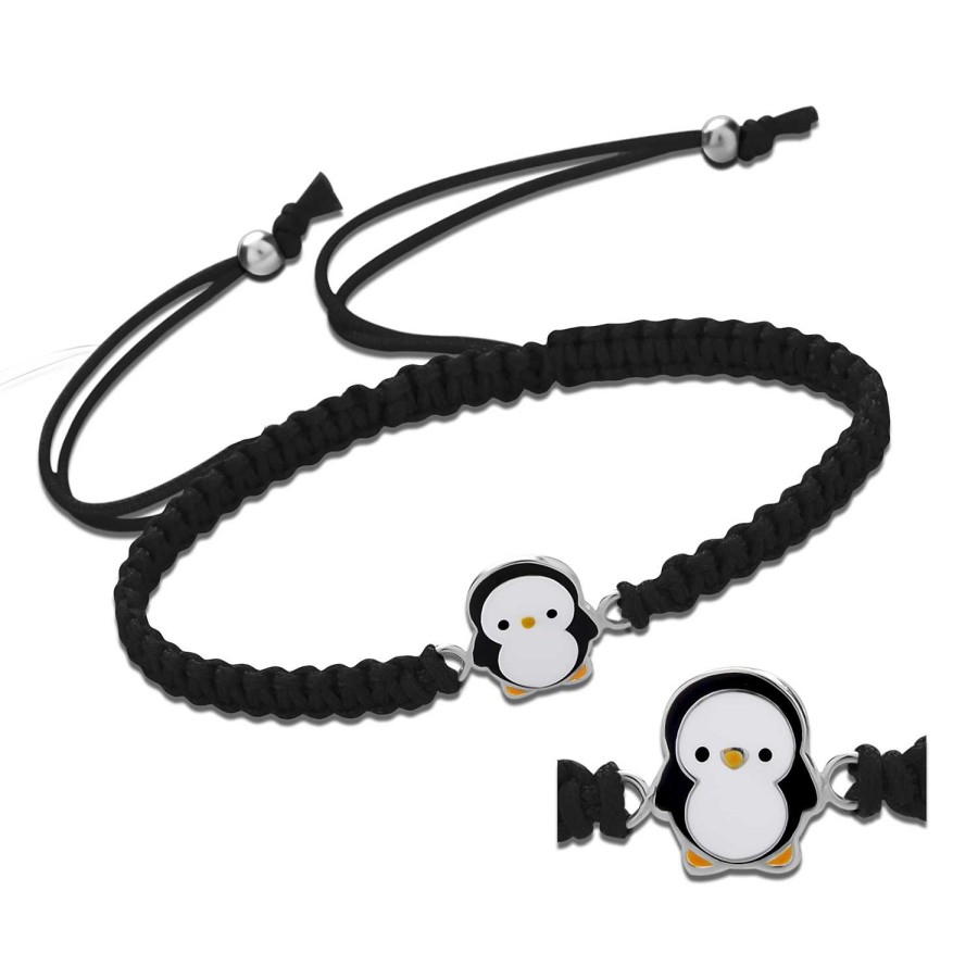 Kids Collectie WeLoveSilver | Katoenen Armband, Zilveren Pinguin