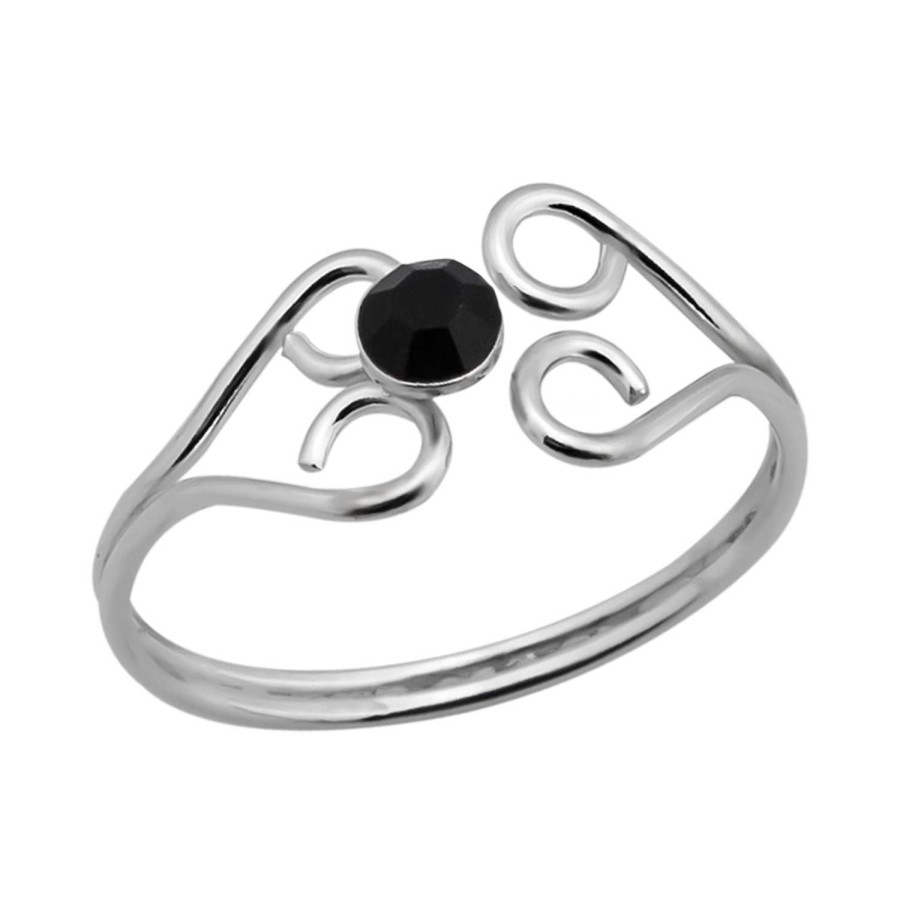 Ringen WeLoveSilver | Zilveren Teenring, Speelse Lijnen Met Zwart Onyx