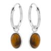 Oorbellen WeLoveSilver | Zilveren Oorringen Met Hanger, Ovalen Tiger'S Eye Steen