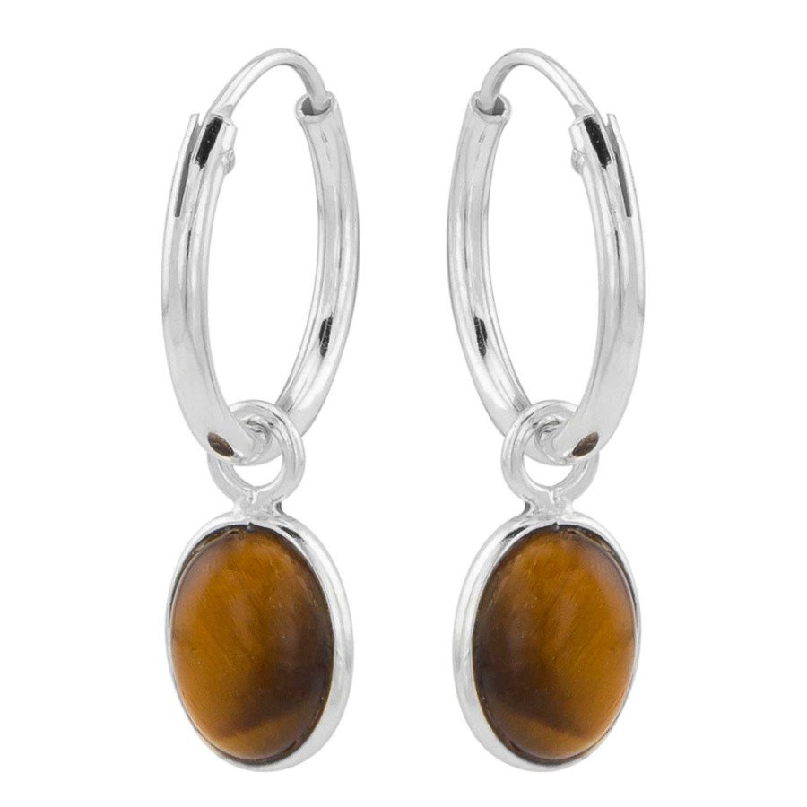 Oorbellen WeLoveSilver | Zilveren Oorringen Met Hanger, Ovalen Tiger'S Eye Steen