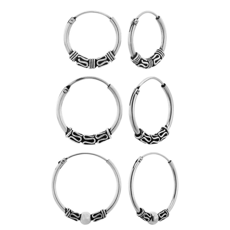 Oorbellen WeLoveSilver | Oorbellen Set, Bali Hoops Met Kringeltjes En Bolletjes