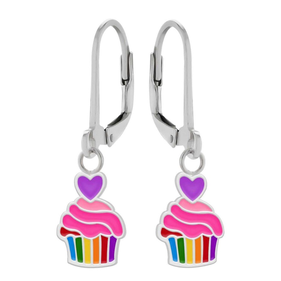 Kids Collectie WeLoveSilver | Zilveren Oorhangers, Kleurige Cupcake Met Hartje