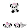 Kids Collectie WeLoveSilver | Set Zilveren Ketting En Oorstekers, Panda Met Roze Strikje