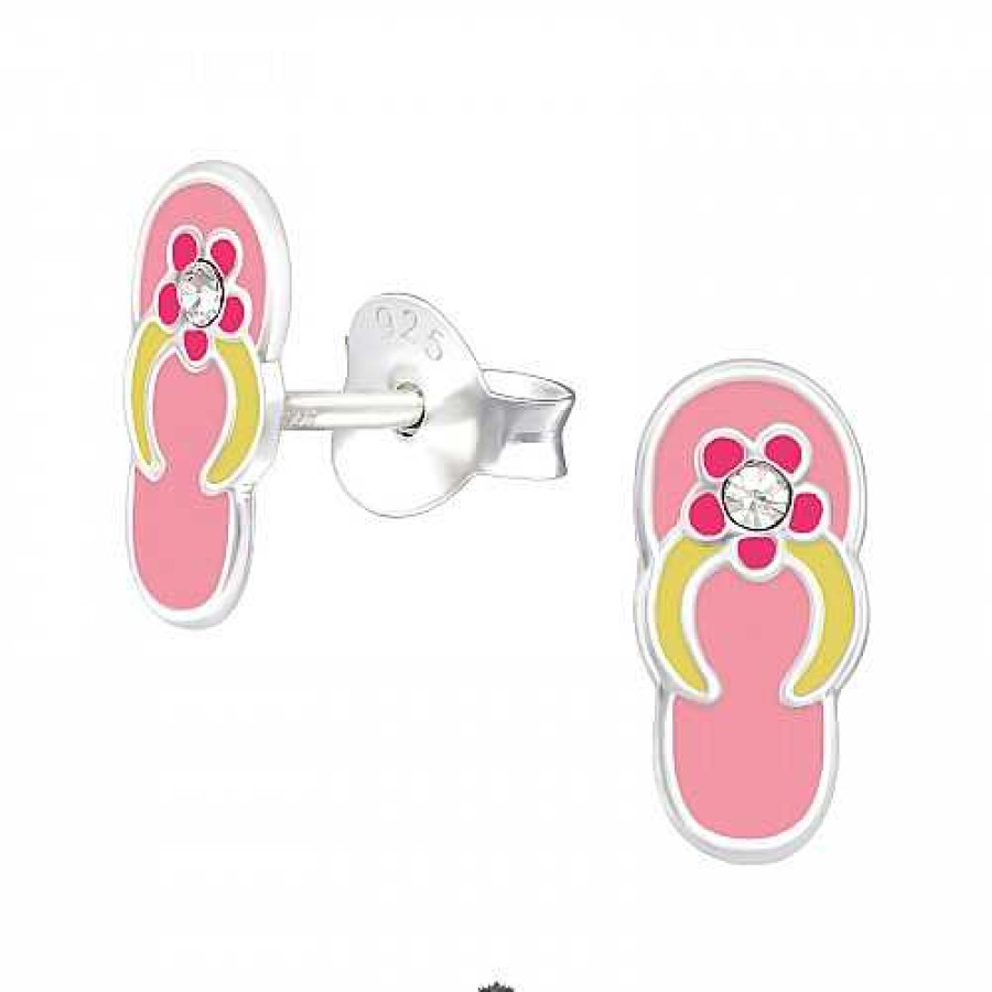 Kids Collectie WeLoveSilver | Zilveren Oorstekers, Roze Slippers Met Kristal