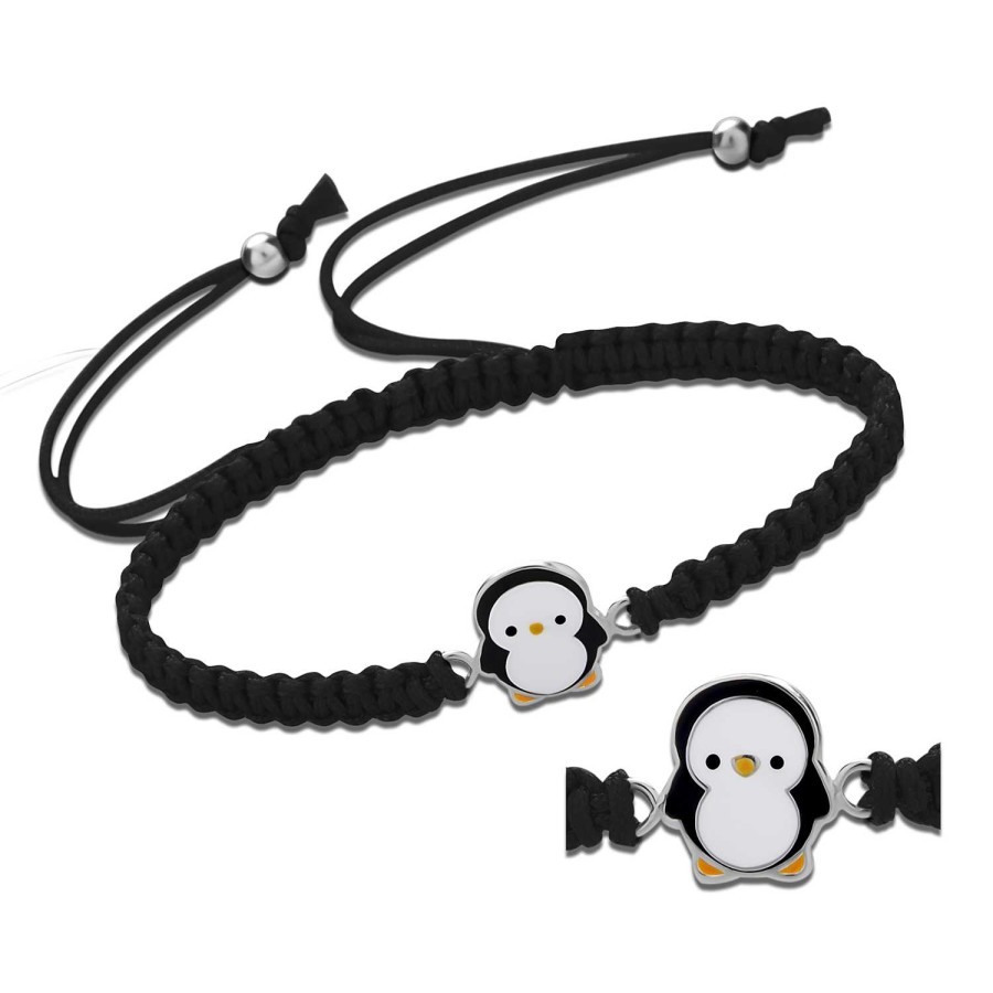 Kids Collectie WeLoveSilver | Katoenen Armband, Zilveren Pinguin