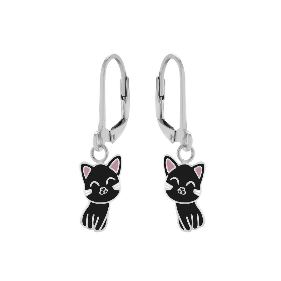 Kids Collectie WeLoveSilver | Zilveren Oorhangers, Zwarte Kat