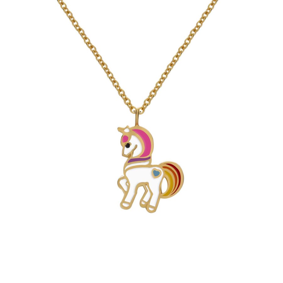 Kids Collectie WeLoveSilver | Gold Plated Ketting Met Hanger, Eenhoorn Met Roze Manen