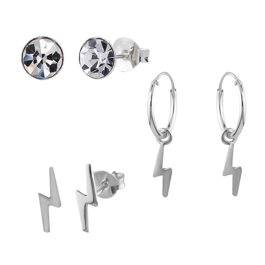 Oorbellen WeLoveSilver | Set Van Zilveren Oorbellen, Kristal En Bliksemschicht