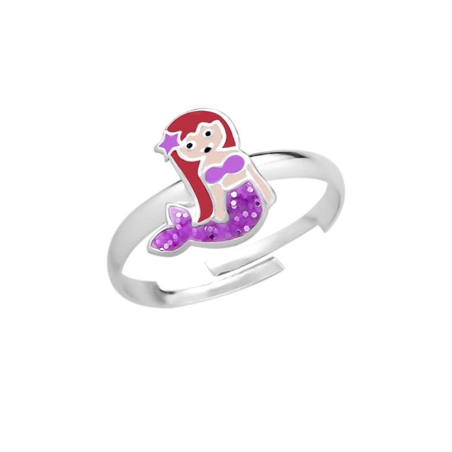 Kids Collectie WeLoveSilver | Zilveren Ring Met Zeemeermin, Paarse Glitterstaart