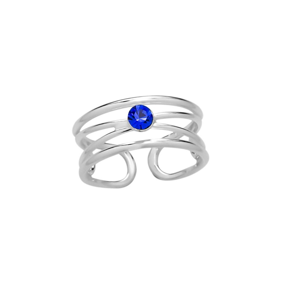 Ringen WeLoveSilver | Zilveren Teenring, Breed Opengewerkt Met Blauwe Kristal