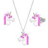 Kids Collectie WeLoveSilver | Set Van Zilveren Ketting En Oorstekers, Eenhoornhoofd Met Roze Manen En Zonnebril