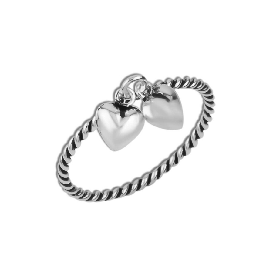 Ringen WeLoveSilver | Zilveren Ring, Gevlochten Met Twee Hartjes