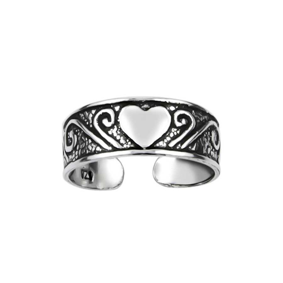 Ringen WeLoveSilver | Zilveren Teenring, Gedecoreerde Band Met Hart