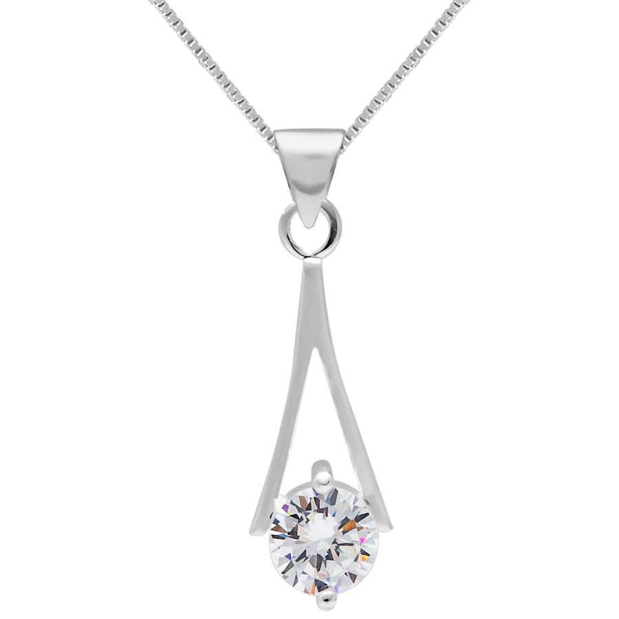 Kettingen WeLoveSilver | Zilveren Ketting, Sierlijke Driehoek Met Kristal