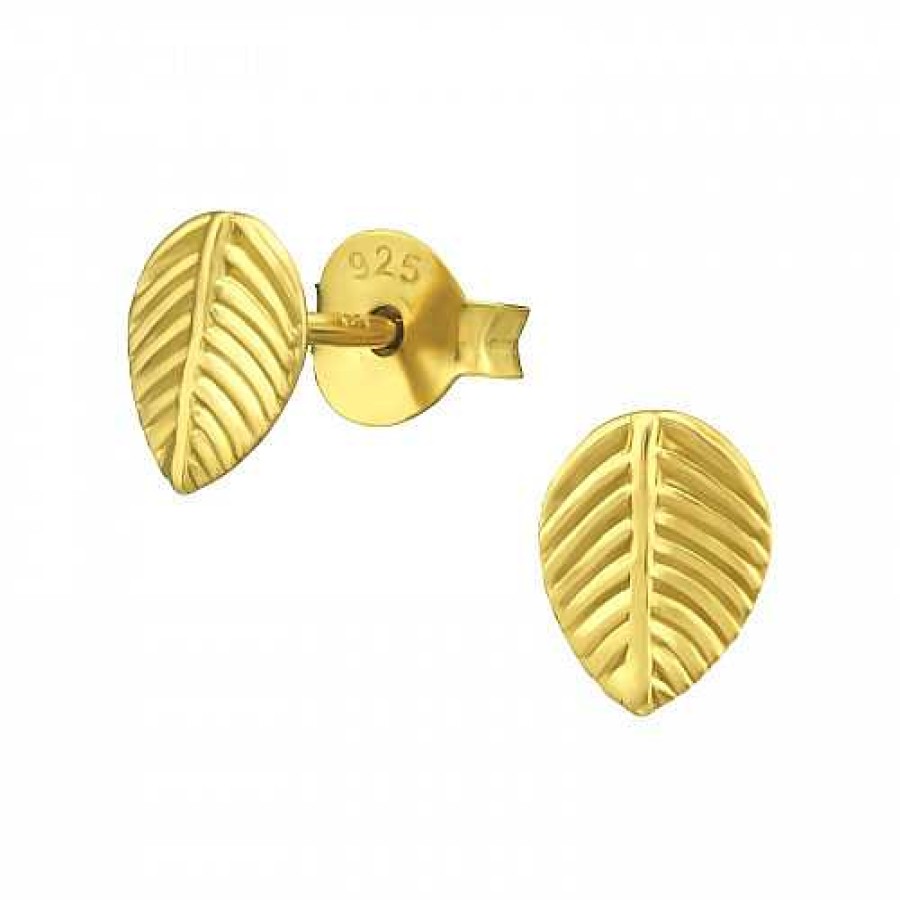 Oorbellen WeLoveSilver | Gold Plated Oorstekers, Ovalen Blaadje