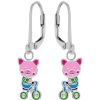 Kids Collectie WeLoveSilver | Zilveren Oorhangers, Roze Varkentje Op Fiets Met Kristal Wielen