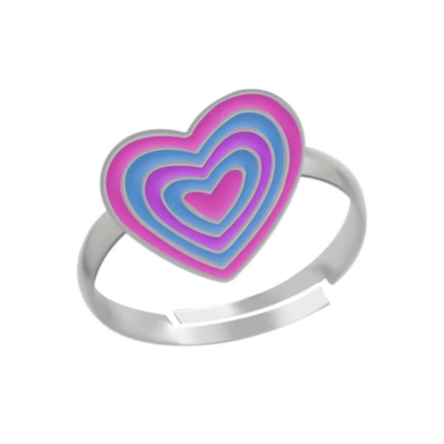 Kids Collectie WeLoveSilver | Zilveren Ring, Hartje In Roze, Paars En Blauw