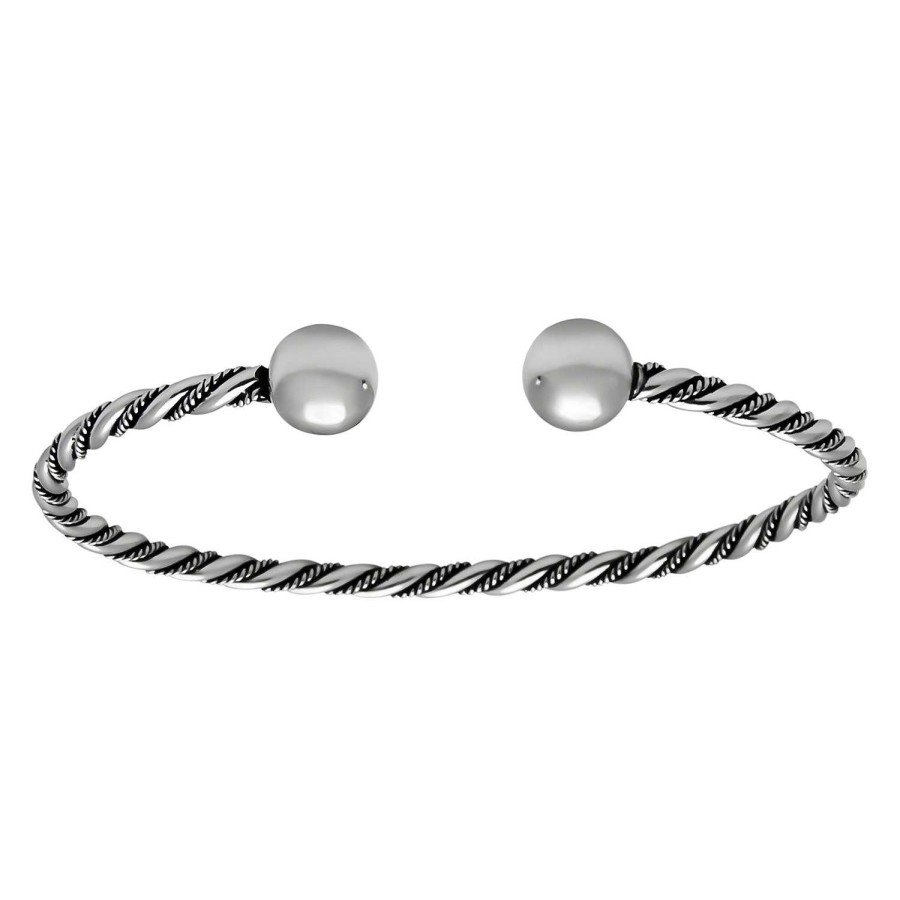 Armbanden WeLoveSilver | Zilveren Bangle Armband Met Gedraaide Band En Bolletjes