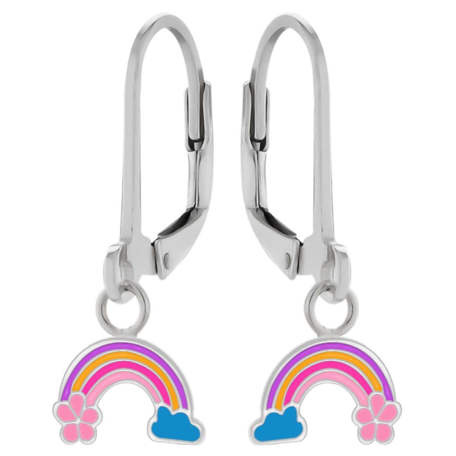 Kids Collectie WeLoveSilver | Zilveren Oorhangers, Regenboog Met Wolkje En Bloem