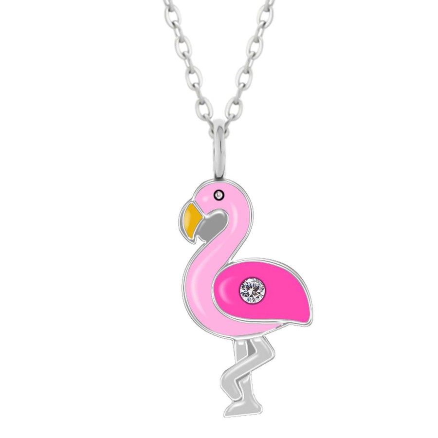 Kids Collectie WeLoveSilver | Zilveren Ketting Met Hanger, Roze Flamingo Met Kristal