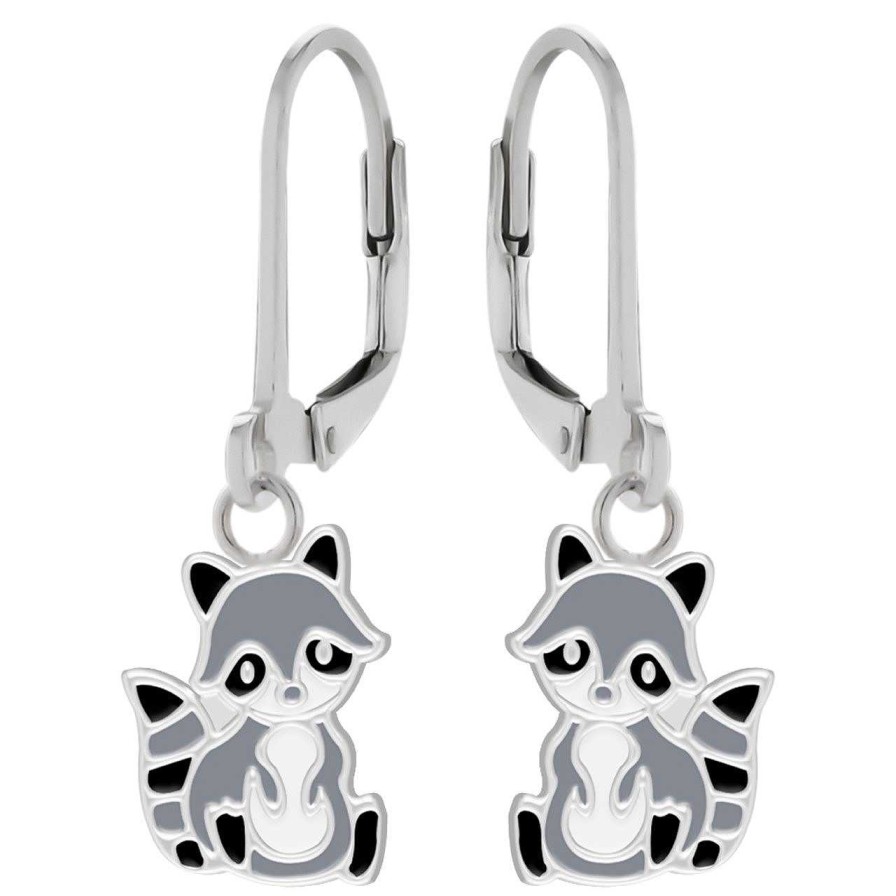 Kids Collectie WeLoveSilver | Zilveren Oorhangers, Grijze Wasbeer