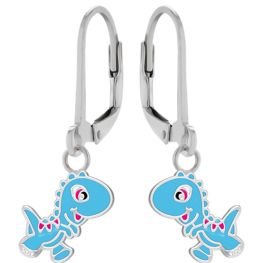 Kids Collectie WeLoveSilver | Zilveren Oorhangers, Blauwe Dinosaurus