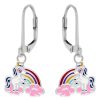 Kids Collectie WeLoveSilver | Zilveren Oorhangers, Regenboog Met Eenhoorn Met Kristalogen