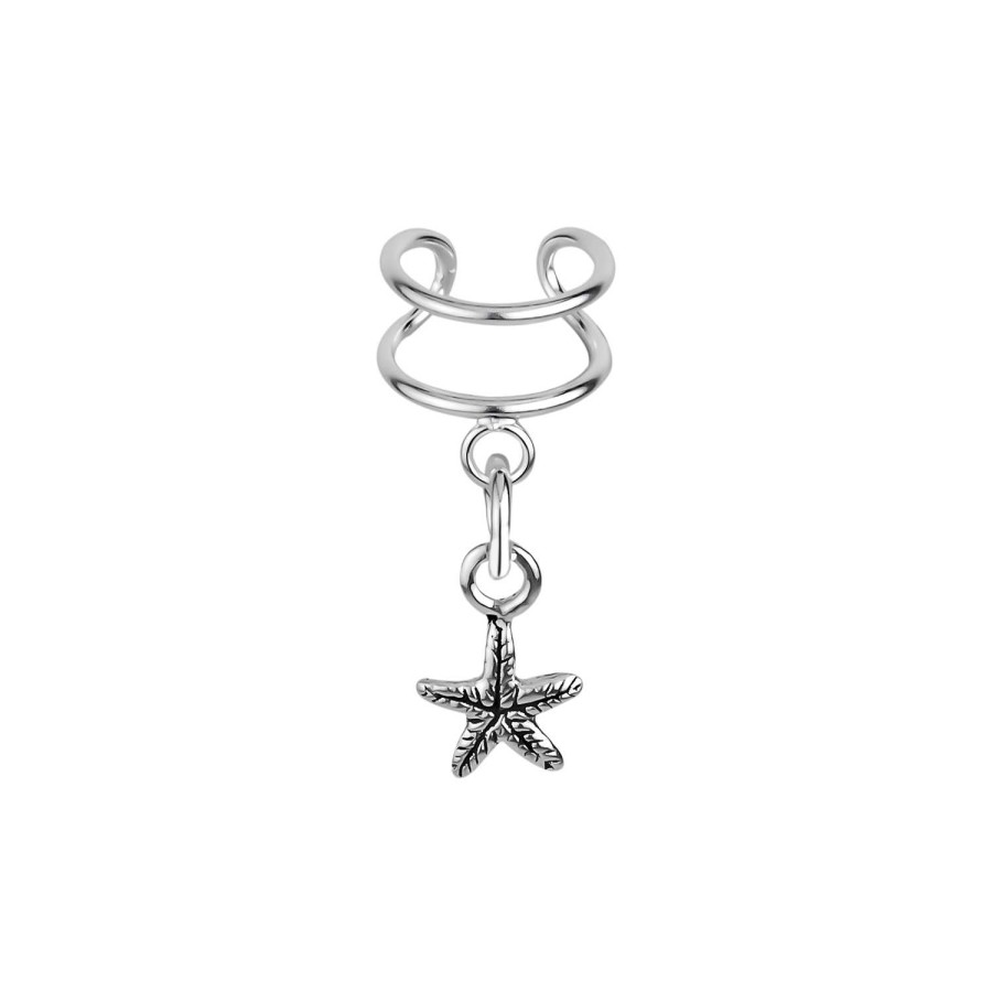 Oorbellen WeLoveSilver | Zilveren Ear Cuff Met Hanger, Zeester