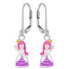 Kids Collectie WeLoveSilver | Zilveren Oorhangers, Zwaaiende Prinses Met Roze Haar