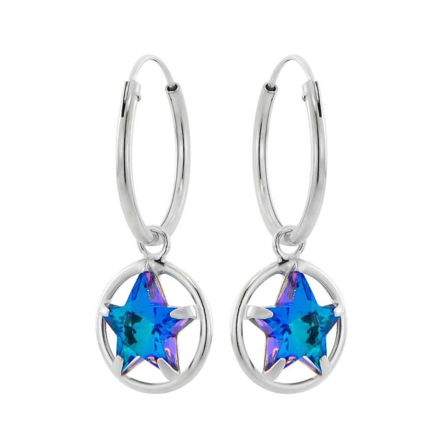 Oorbellen WeLoveSilver | Zilveren Oorringen Met Hanger, Ster Capri Blue Austrian Kristal