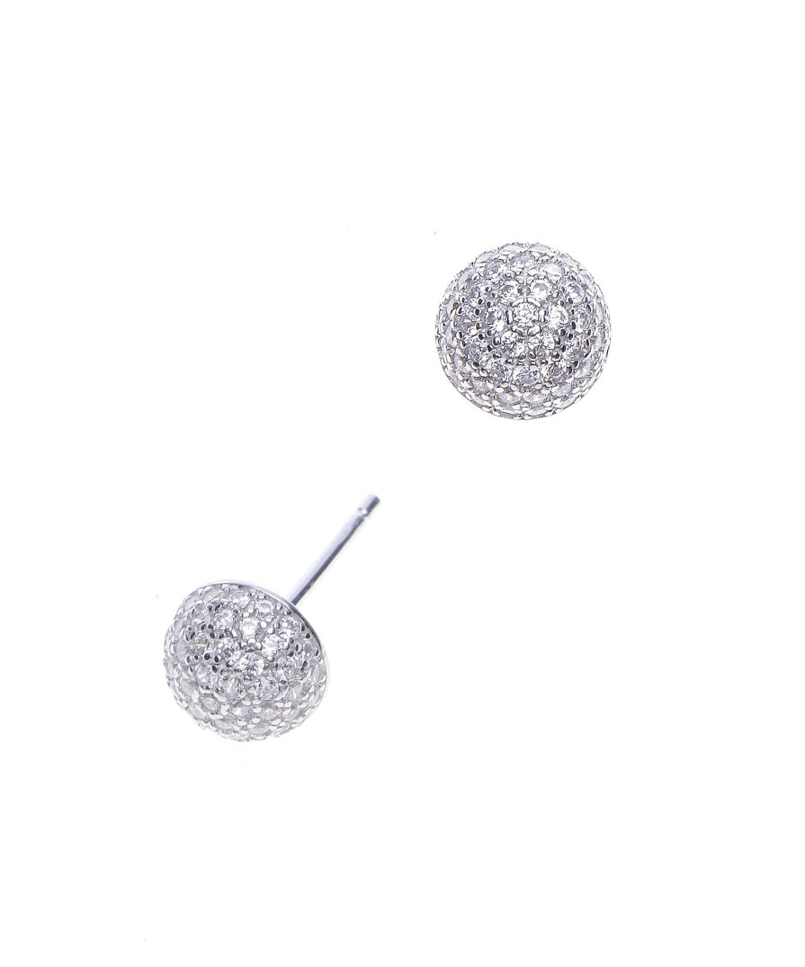 Oorbellen WeLoveSilver | Rhodium Plated Koepel Oorsteker Met Cubic Zirkonia Steentjes