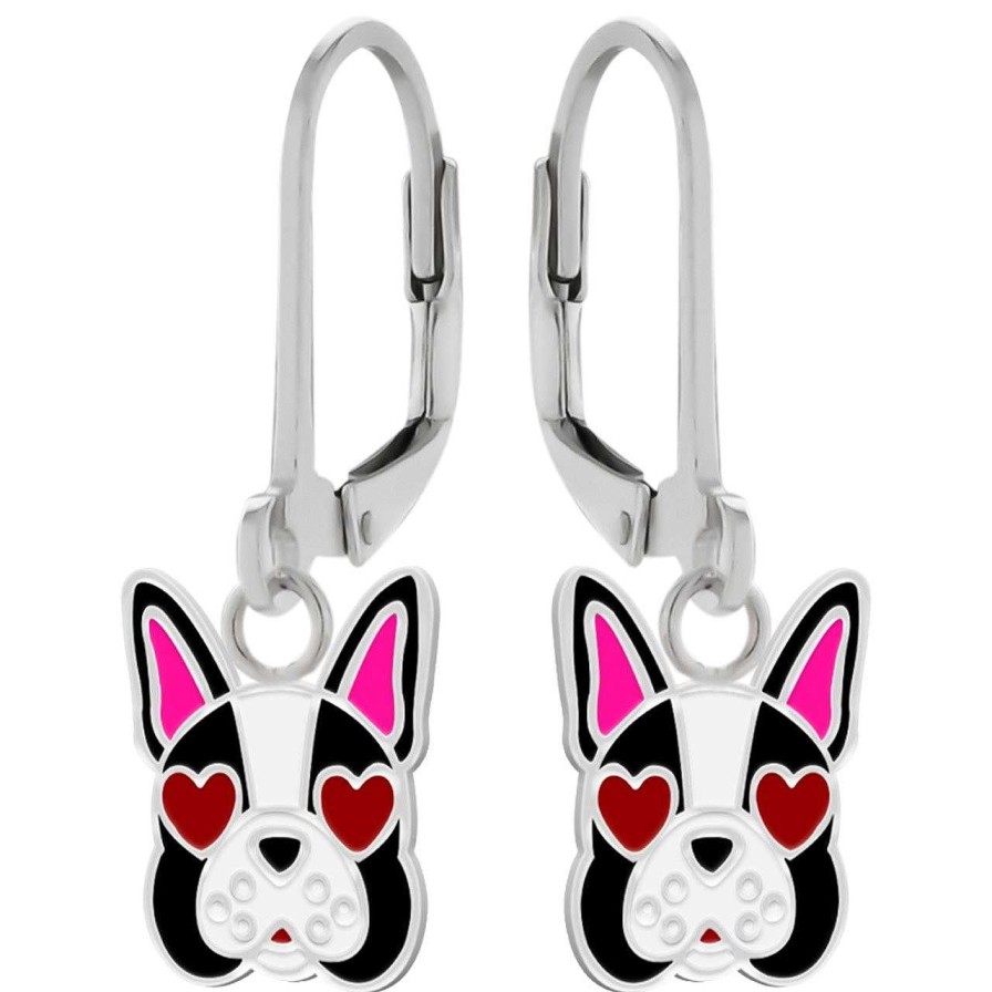 Kids Collectie WeLoveSilver | Zilveren Oorhangers, Bulldog Kop Met Hartjes Zonnebril