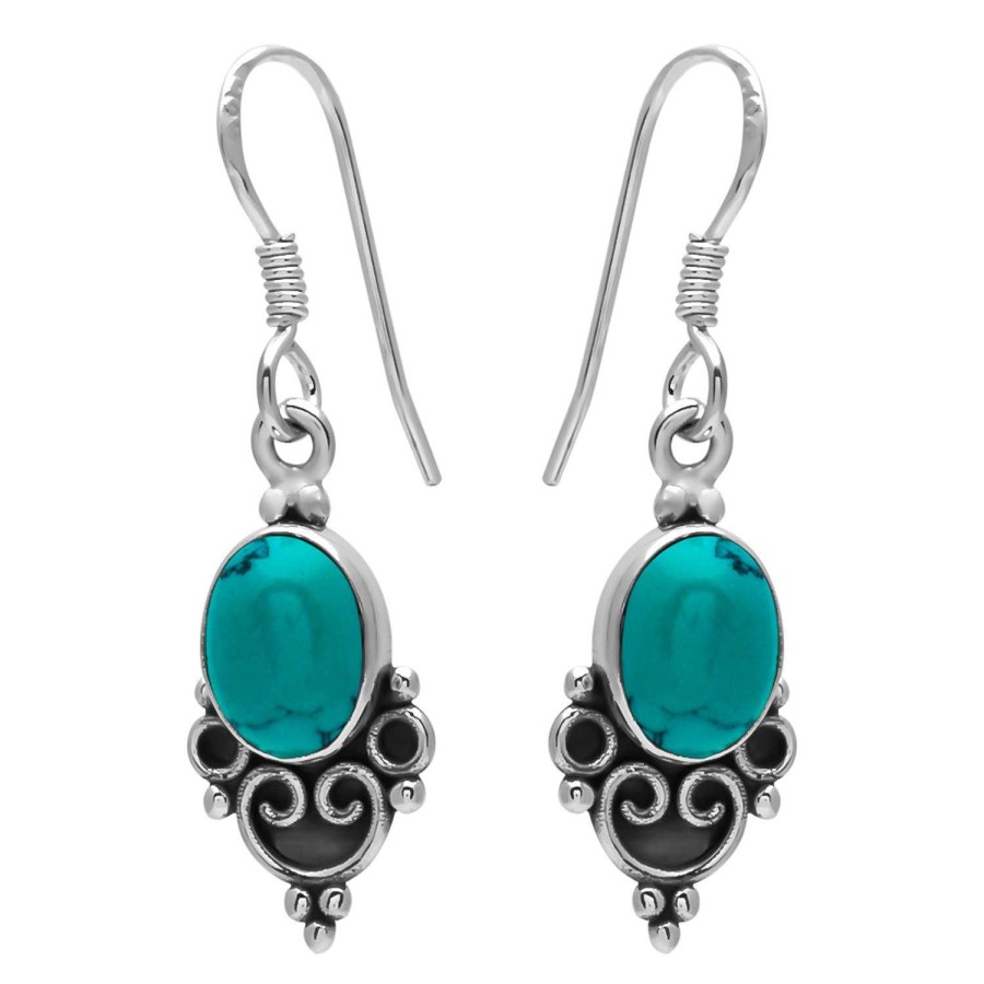 Oorbellen WeLoveSilver | Zilveren Oorhangers, Turquoise Steen Met Sierlijke Details In Punt