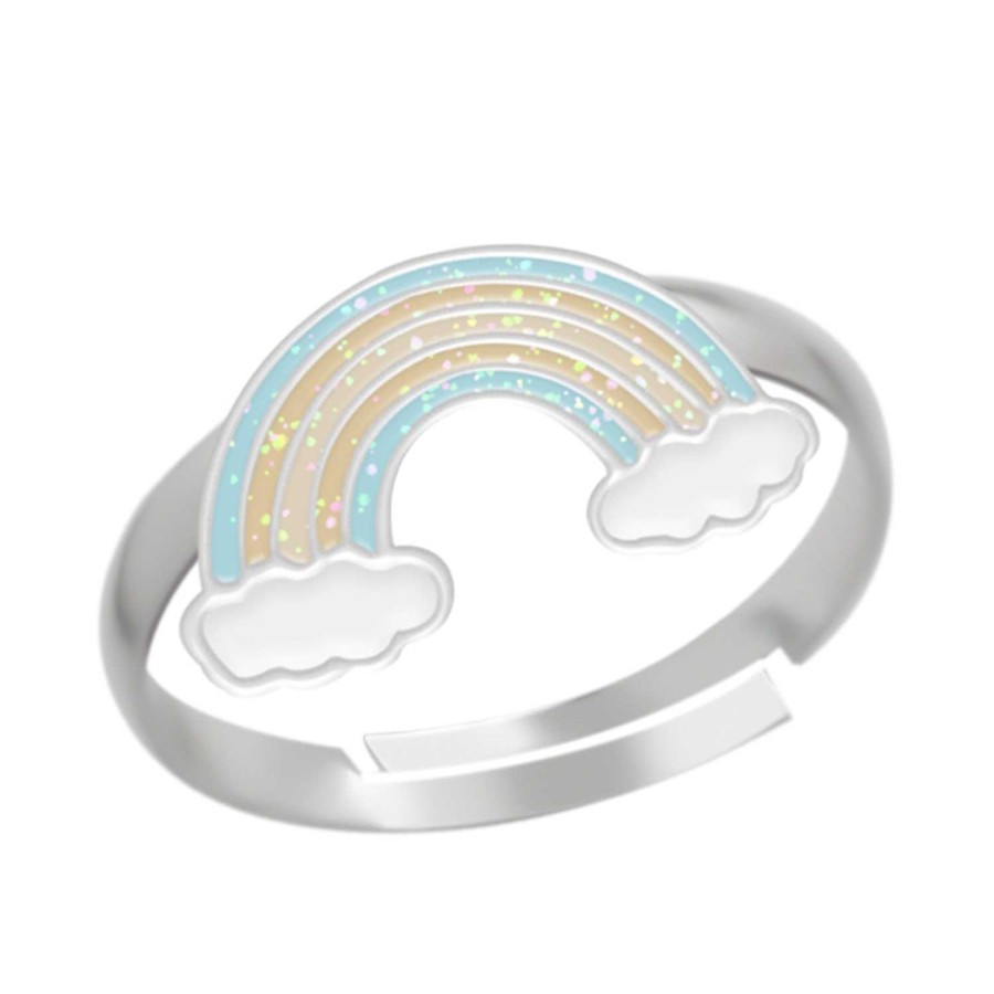 Kids Collectie WeLoveSilver | Zilveren Ring Met Regenboog En Wolkjes