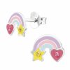 Kids Collectie WeLoveSilver | Zilveren Oorstekers, Pastel Regenboog Met Ster En Hart Met Kristal