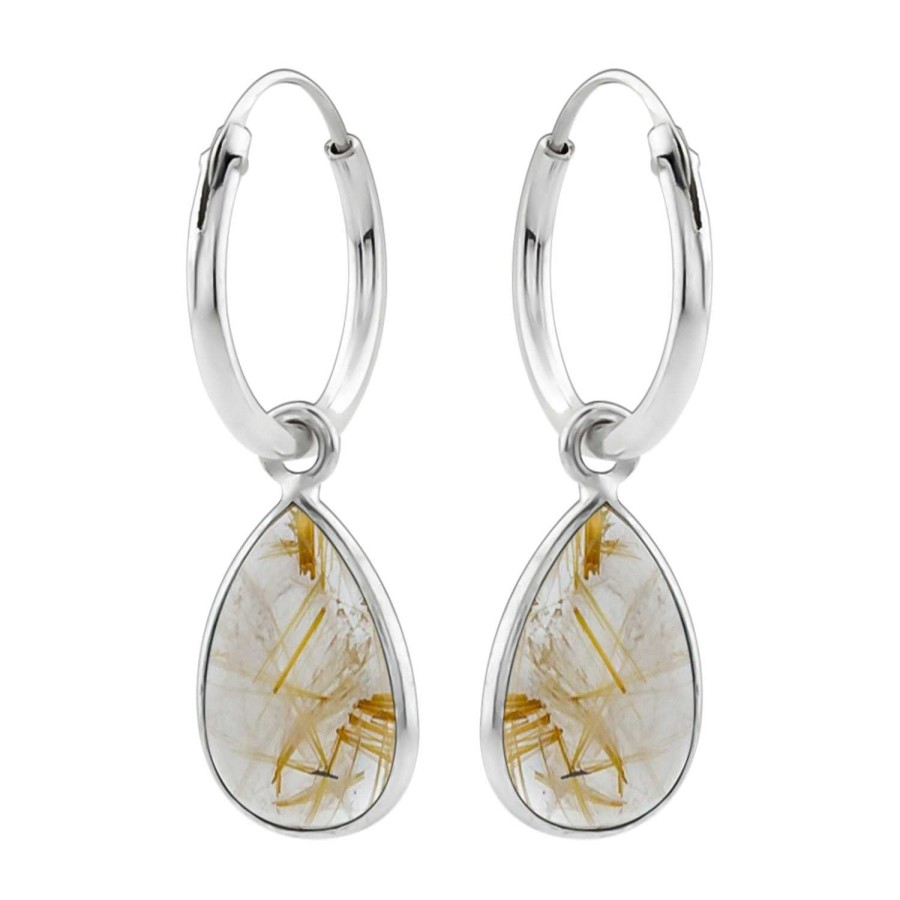 Oorbellen WeLoveSilver | Zilveren Oorringen Met Hanger, Druppelvormige Golden Rutiel Steen