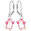 Kids Collectie WeLoveSilver | Zilveren Oorhangers, Roze Dansende Pinguin