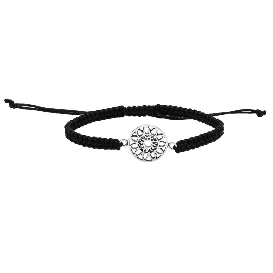 Armbanden WeLoveSilver | Katoenen Armband Met Zilveren Mandala, Bloem