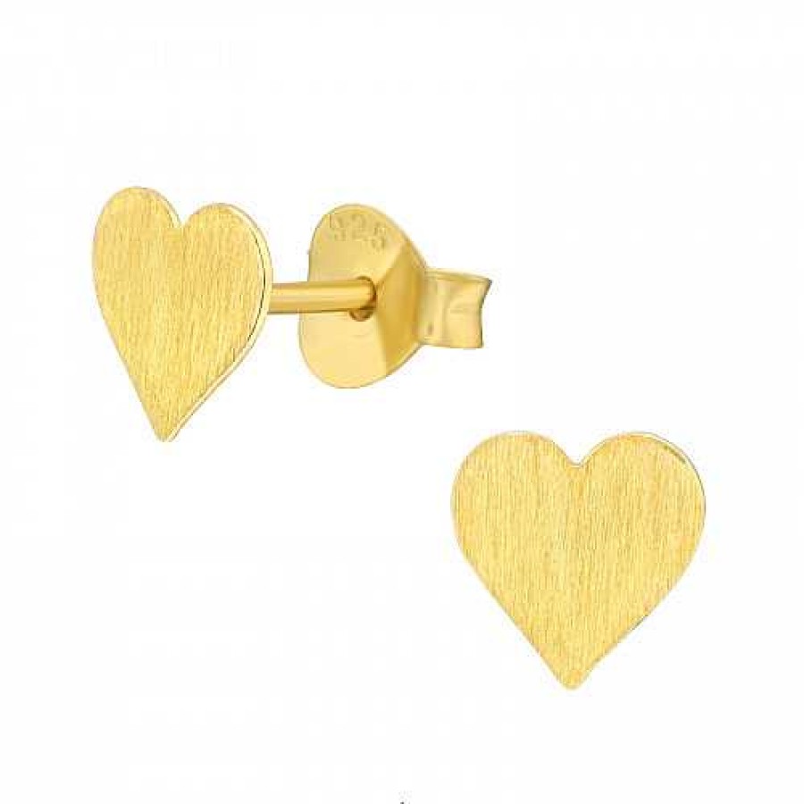 Oorbellen WeLoveSilver | Gold Plated Oorstekers, Geruwd Hart