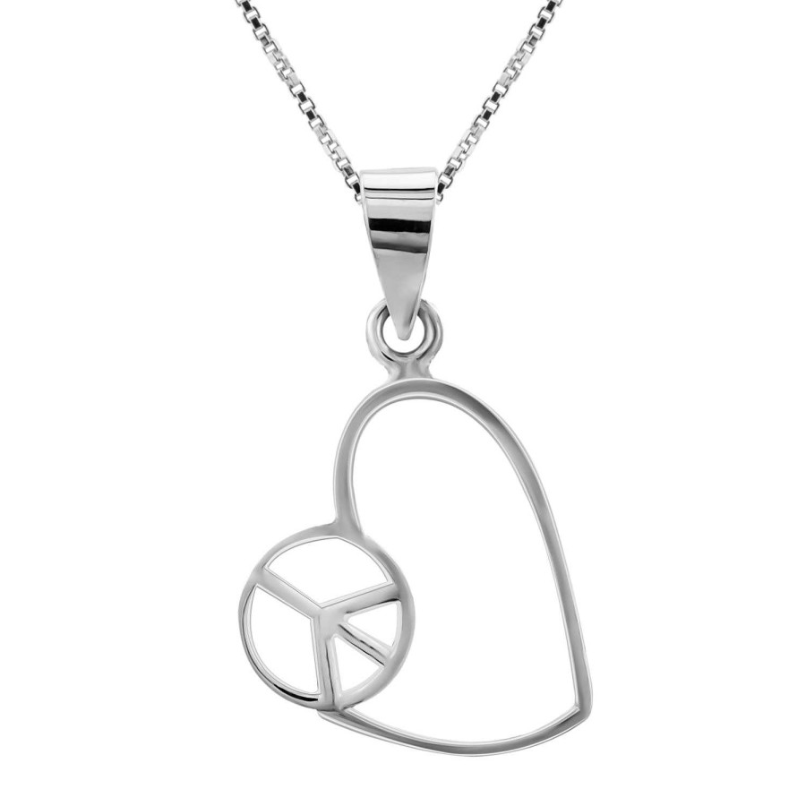 Kettingen WeLoveSilver | Zilveren Ketting Met Hanger, Open Hart Met Peace Teken