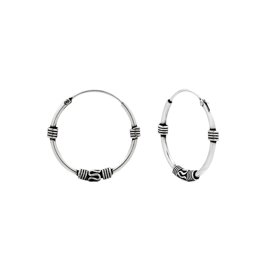 Oorbellen WeLoveSilver | Zilveren Bali Hoops Drie Versieringen, 20 Mm