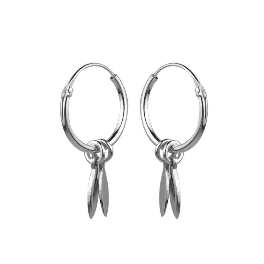 Oorbellen WeLoveSilver | Zilveren Oorringen Met Hanger, Twee Gladde Blaadjes Of Veertjes