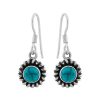 Oorbellen WeLoveSilver | Zilveren Oorhangers, Ronde Turquoise Steen Met Geoxideerde Bewerkte Rand