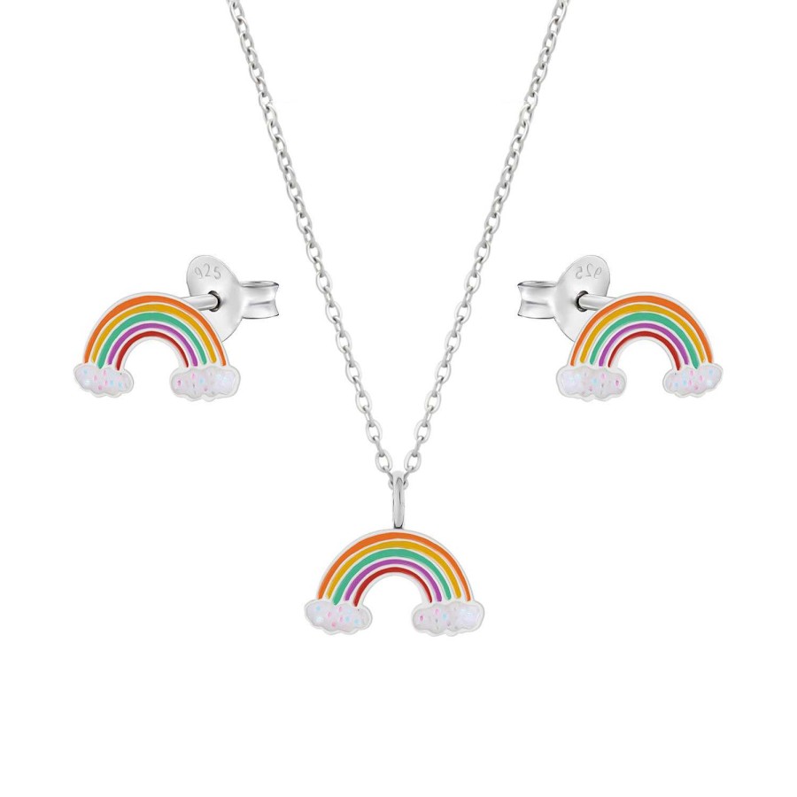 Kids Collectie WeLoveSilver | Kindersieraden, Set Ketting En Oorstekers Regenboog