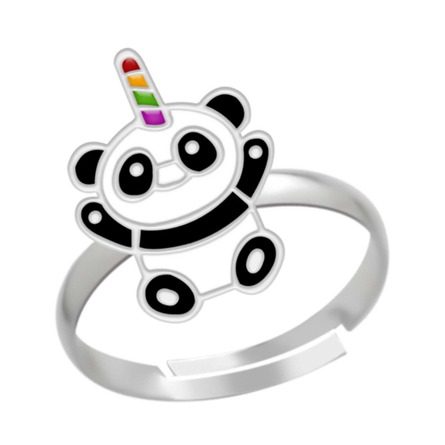 Kids Collectie WeLoveSilver | Zilveren Ring, Eenhoornpanda Met Regenbooghoorn