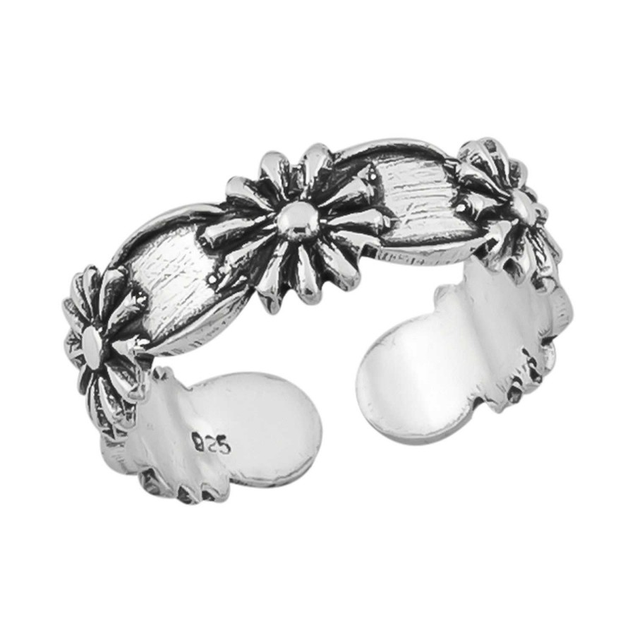 Ringen WeLoveSilver | Zilveren Teenring, Geoxideerde Bloemen